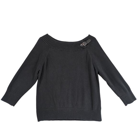 Vtg Y2K American Living Women's XL Black Cotton Knit Sweater Top, Buckle Punk - Picture 1 of 6